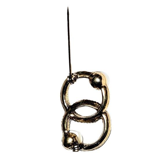 Vintage Interlocking Circle Brooch Faux Pearls &  Crystals Gold Tone Valentine! - Picture 4 of 5